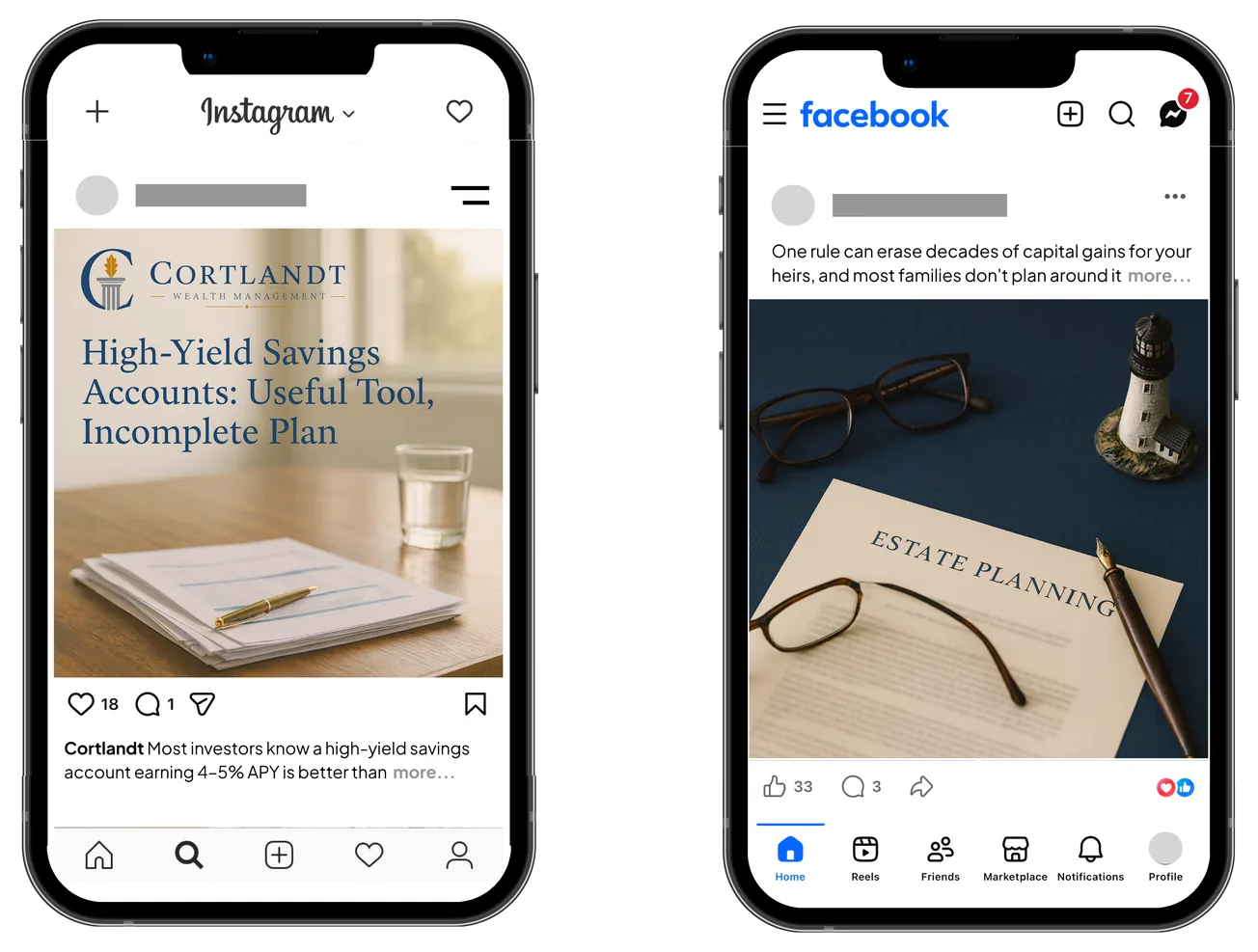 Branded Instagram and Facebook posts on phones