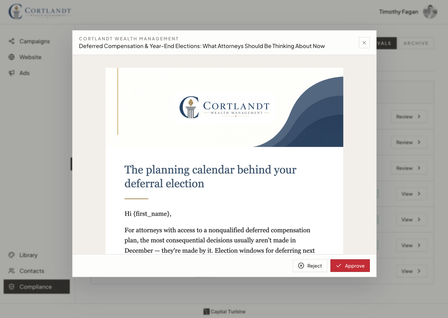 Review, reject, or approve with one click
